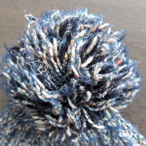 Jcrew cozy rib knit metallic navy Wool alpaca Blend Beanie Pom Pom Hat - Picture 5 of 8